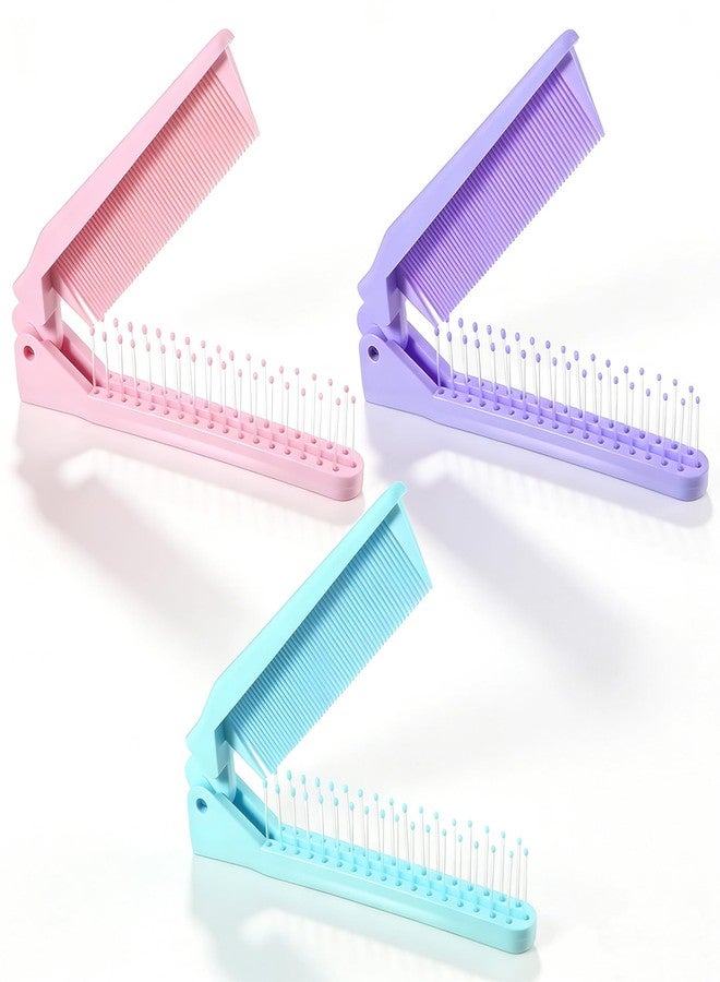 Tweruna 3 Piece Mini Foldable Comb, Portable Travel Comb for Women, Pocket Foldable Comb Brush Combo with Dual-Headed Design, Small Travel Folding Combs for Purse Bags Pocket(Pink, Purple, Blue) - Image 1